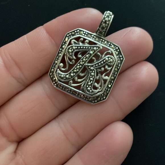 Sterling Silver and Marcasite Monogram “K” Pendant - Picture 6 of 6